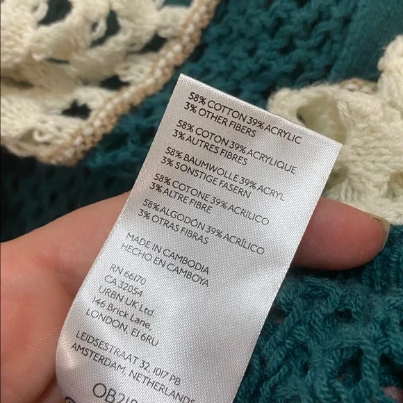 Urban Outfitters Unisex Teal & Cream Crochet Cardigan Size Medium Retro Style - Picture 13 of 14